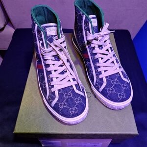 Gucci 1977 High-Top Denim Sneakers with Monogram